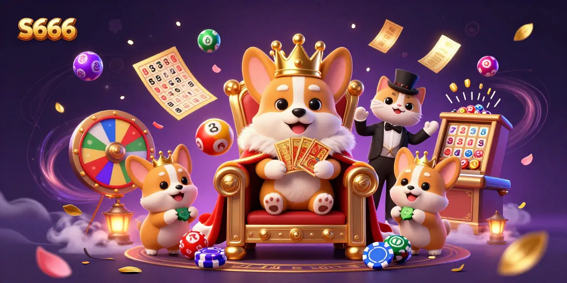 S666 players revel in excitement as the royal corgi presides over a grand casino adventure.