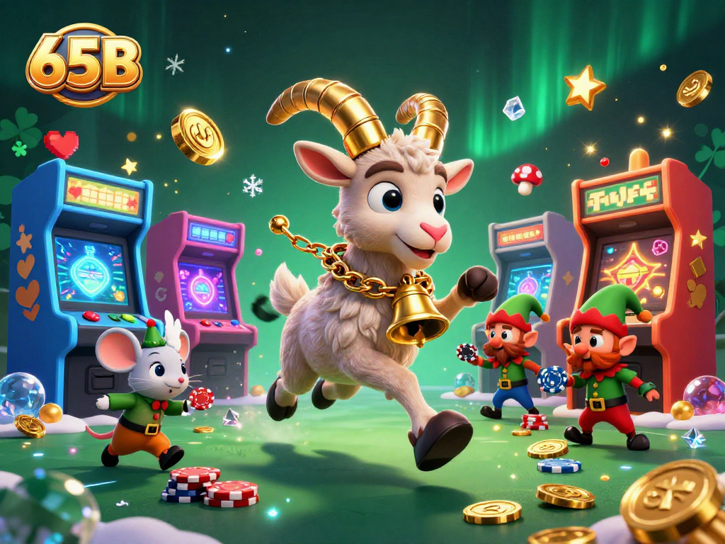 Jogando no 65B, Krampus, o Senhor das Festas, com gremlins roubando fichas enquanto um rato anjo tenta manter a ordem.