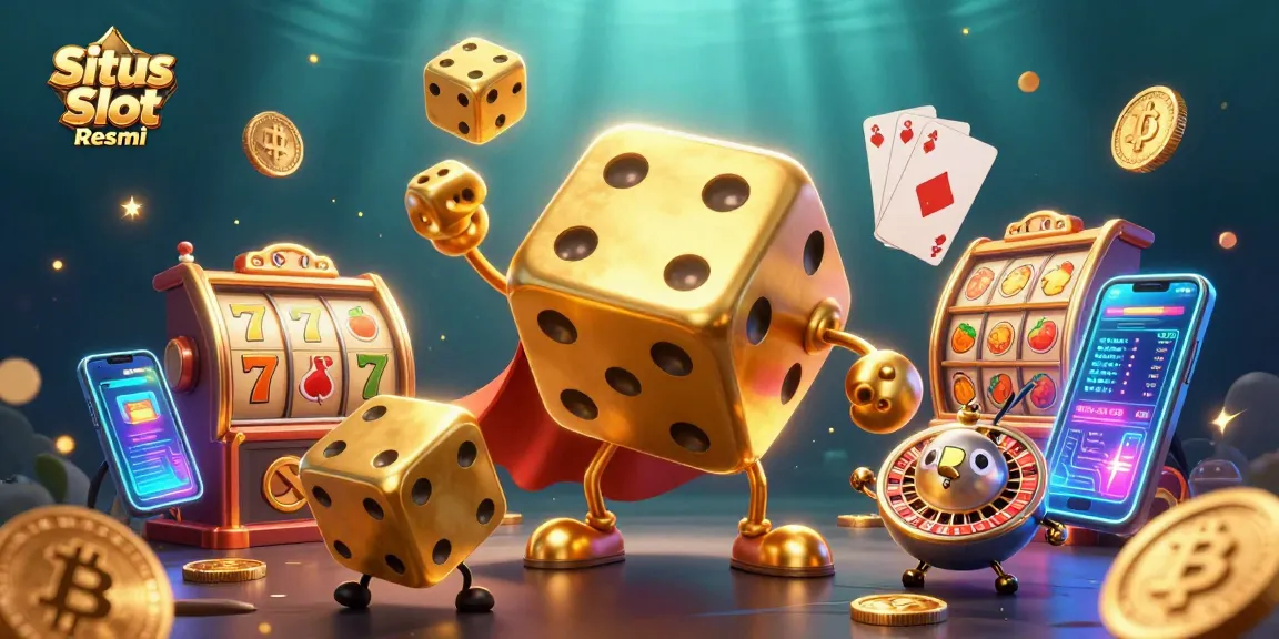 Menangkan permainan di Situs Slot Resmi dengan ilustrasi karakter kartu dan dadu emas yang unik.