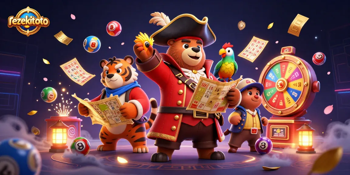 Win prizes at rezekitoto with a vibrant scene of colorful lottery elements and exciting game characters.