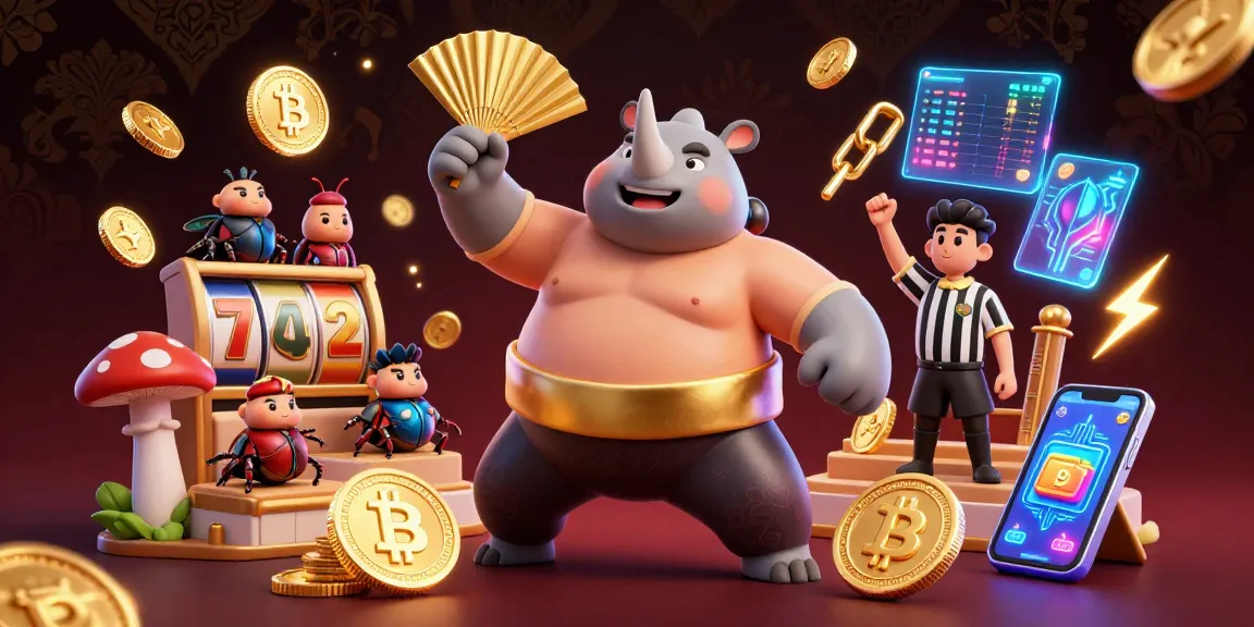 Win big with detikslot888 as the 3D rhinoceros beetle champion unleashes golden coins amidst vibrant casino elements.