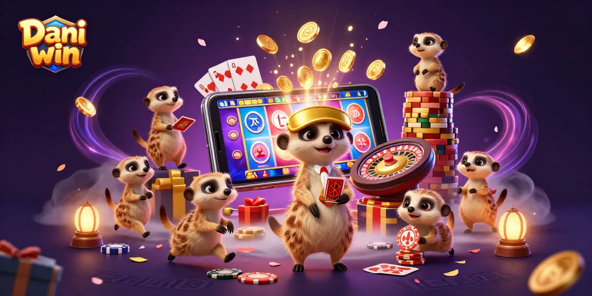 Dhani win gameplay scene with meerkats engaging in casino operations, showcasing vibrant slot games and energetic atmosphere.