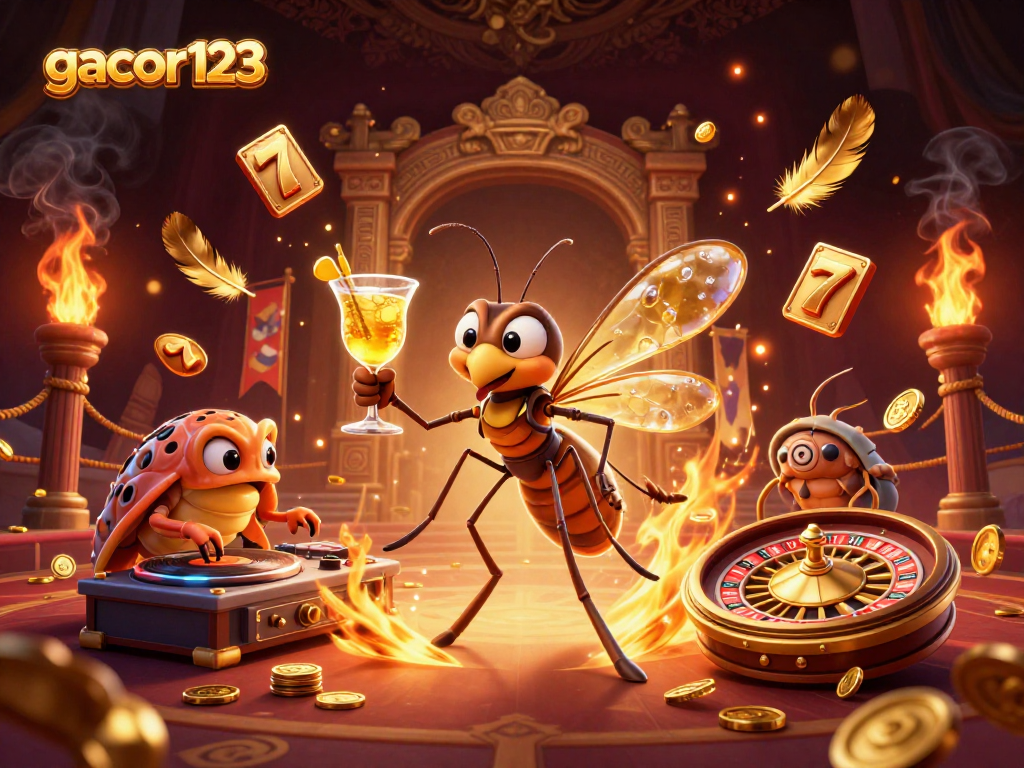 Experience thrilling gameplay at gacor123 with vibrant casino mascot and dynamic gaming atmosphere.