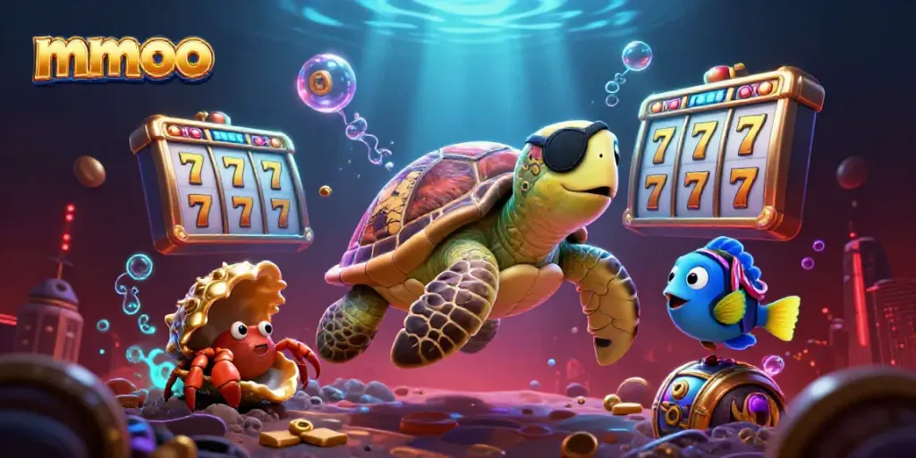 Engage in the exciting world of mmoo with a vibrant 3D pirate-themed casino illustration featuring slot reels and treasure.