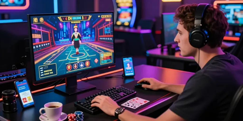 Pengalaman bermain diana4d dengan grafis spektakuler di meja modern dengan aksesori gaming.