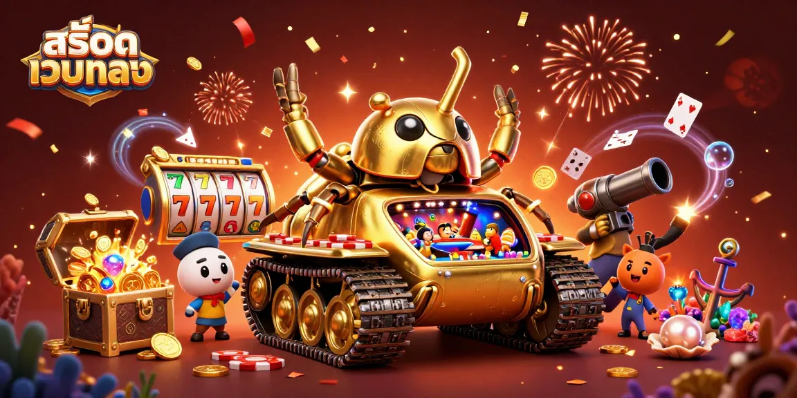 Engage with สล็อตเว็บตรง at our vibrant casino-themed scene featuring a golden beetle tank.