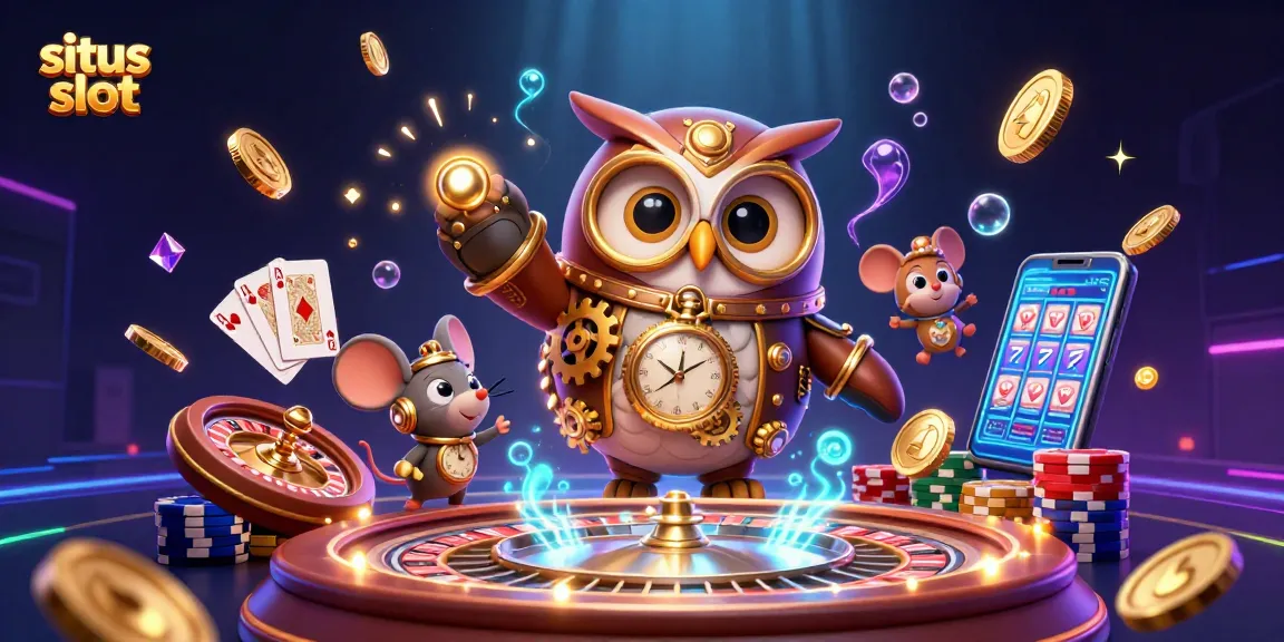 Experience exciting gameplay at situs slot with cartoon characters, vibrant slots graphics, and dynamic casino elements.
