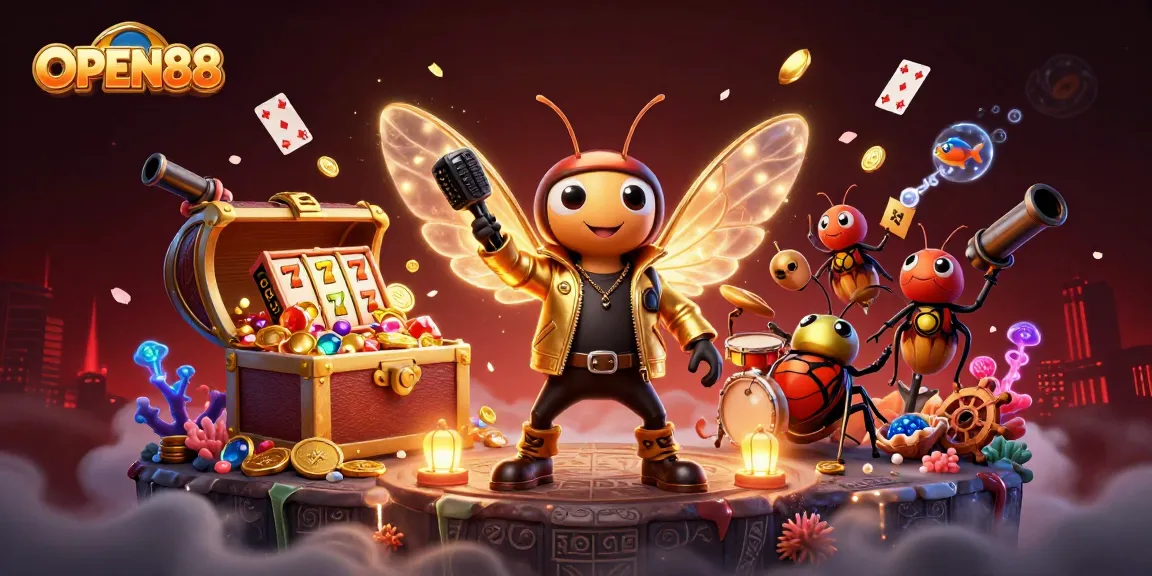 Experience the excitement of OPEN88 with thrilling slot games and vibrant visuals in a captivating 3D scene.