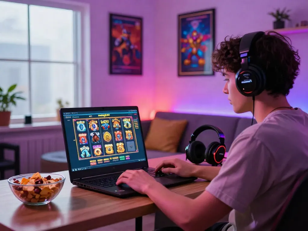 Player enjoying slot777 games in a vibrant gaming setup at home