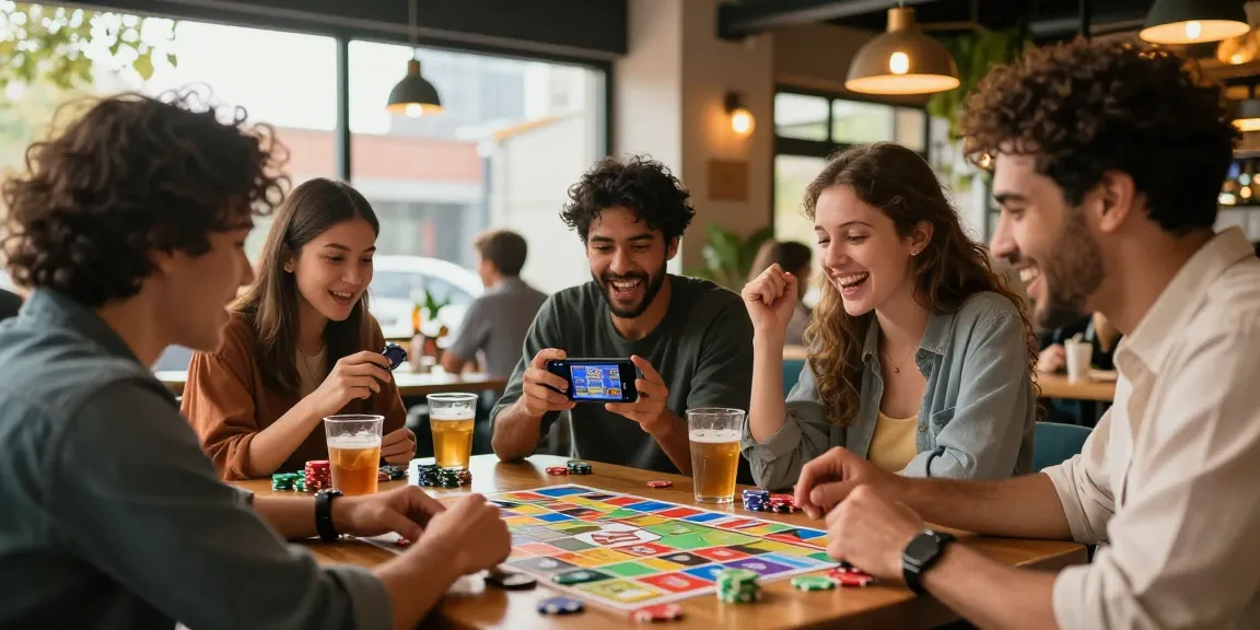 Daily earning app players enjoying Card Rummy game in a lively cafe