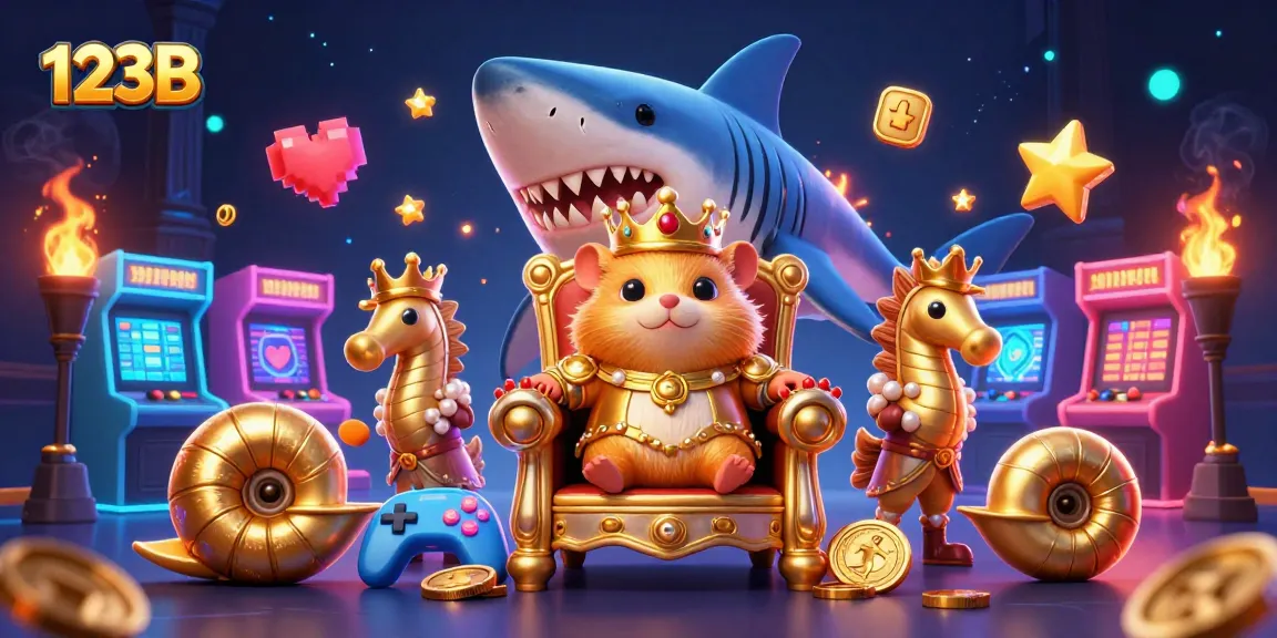 Experience excitement with 123B's vibrant casino-themed scene featuring a golden hamster king and game elements.