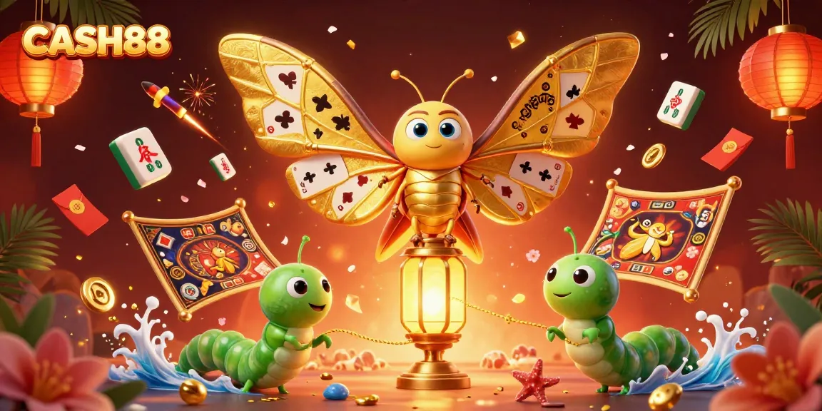 CASH88 offers a colorful representation of casino excitement featuring an animated moth and golden lanterns.