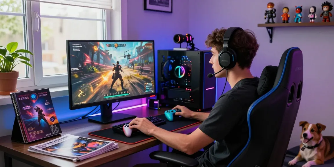 Engaged gamer at a high-tech setup, showcasing hitclub games with vibrant graphics.